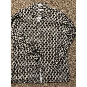 VTG Pierre Cardin Men's Large Beige Button-Up Shirt‎ LS Geometric Pattern